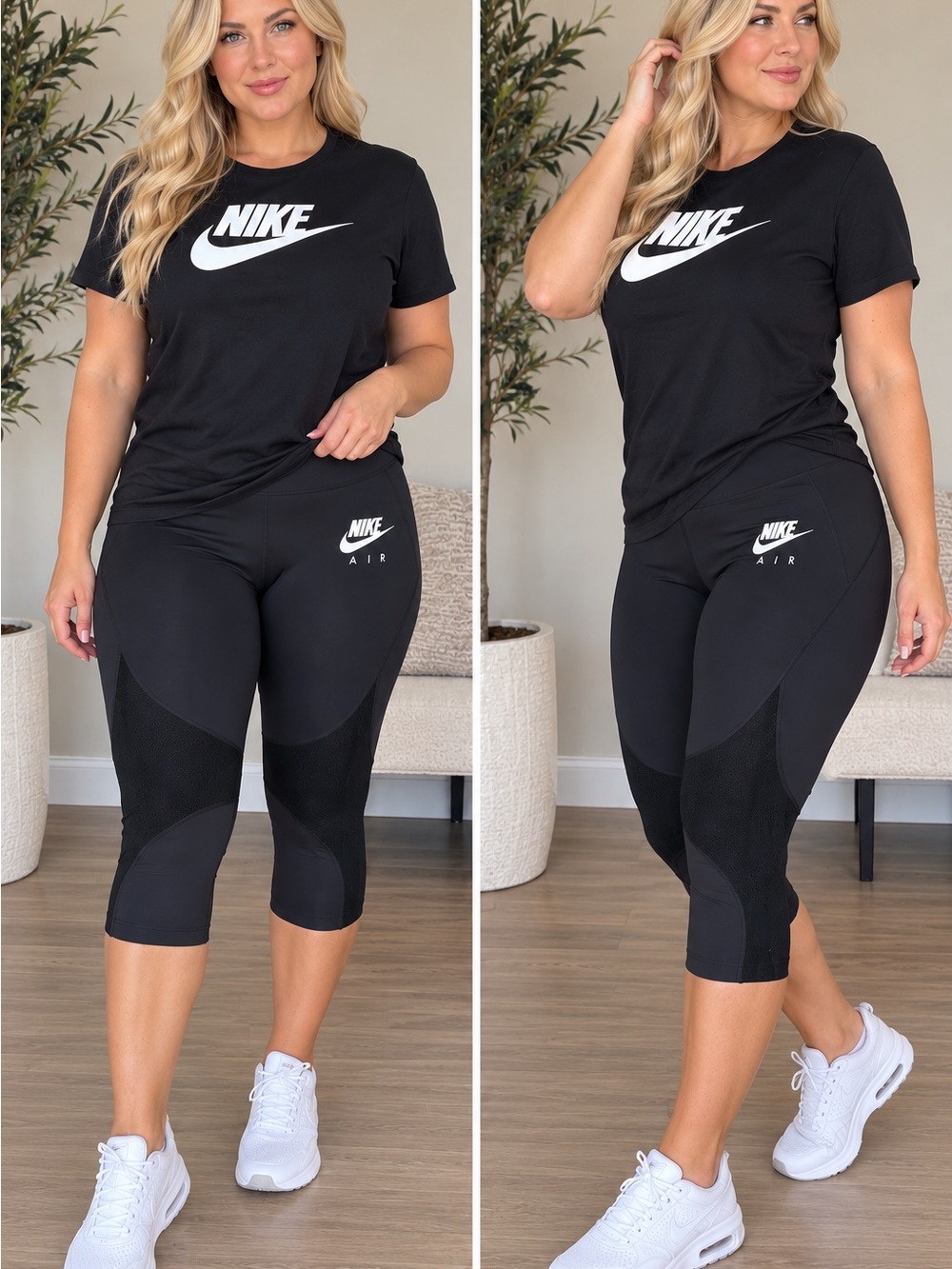 Nike Air Black Capri Leggings with Mesh Panels new with tags with black shirt
